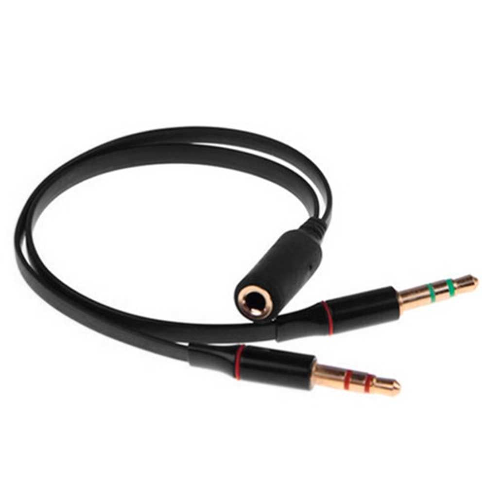 Cable Divisor 1 Mini Jack 3.5mm Hembra TRRS a 2 AUX Macho TRS Splitter Separador de Audio Micrófono Auriculares Negro