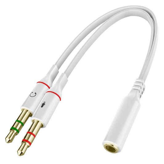 Cable Divisor Blanco de 1 Mini Jack 3,5mm Hembra TRRS a 2 AUX Macho TRS Splitter Y Separador de Audio Micrófono para Altavoces Auriculares Sonido Estereo