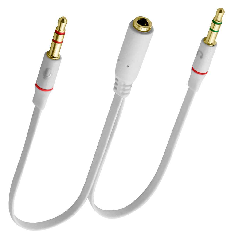 Cable Divisor Blanco de 1 Mini Jack 3,5mm Hembra TRRS a 2 AUX Macho TRS Splitter Y Separador de Audio Micrófono para Altavoces Auriculares Sonido Estereo