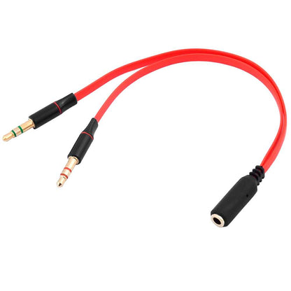 Cable Divisor 1 Mini Jack 3.5mm Hembra TRRS a 2 AUX Macho TRS Splitter Y Separador de Audio Micrófono Auriculares Rojo