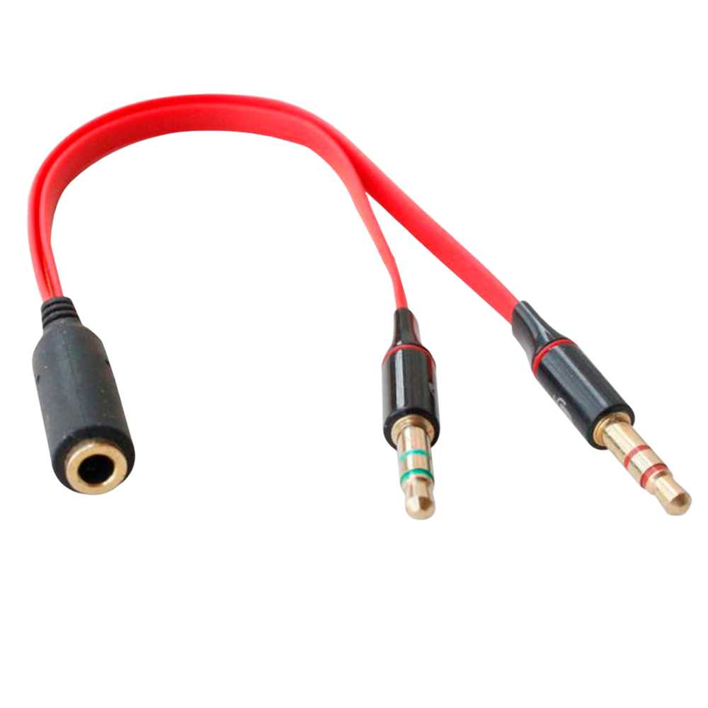 Cable Divisor 1 Mini Jack 3.5mm Hembra TRRS a 2 AUX Macho TRS Splitter Y Separador de Audio Micrófono Auriculares Rojo