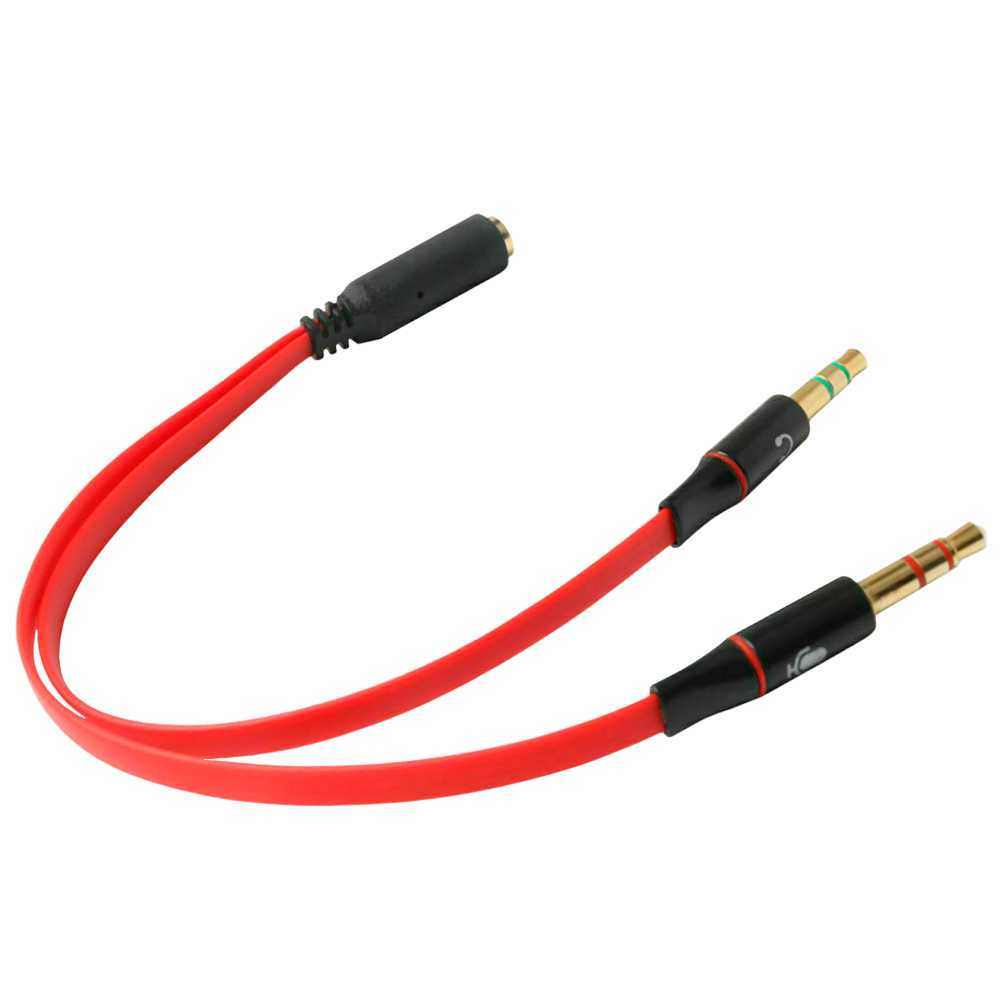 Cable Divisor 1 Mini Jack 3.5mm Hembra TRRS a 2 AUX Macho TRS Splitter Y Separador de Audio Micrófono Auriculares Rojo