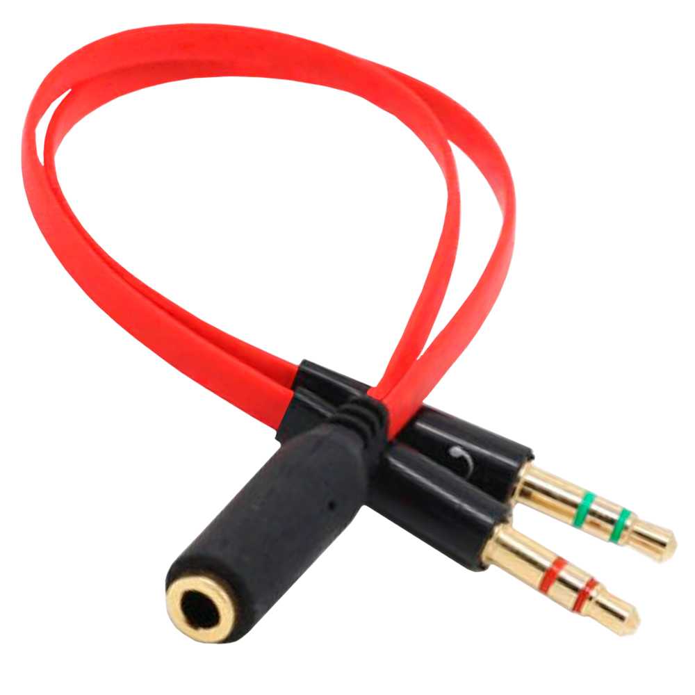 Cable Divisor 1 Mini Jack 3.5mm Hembra TRRS a 2 AUX Macho TRS Splitter Y Separador de Audio Micrófono Auriculares Rojo