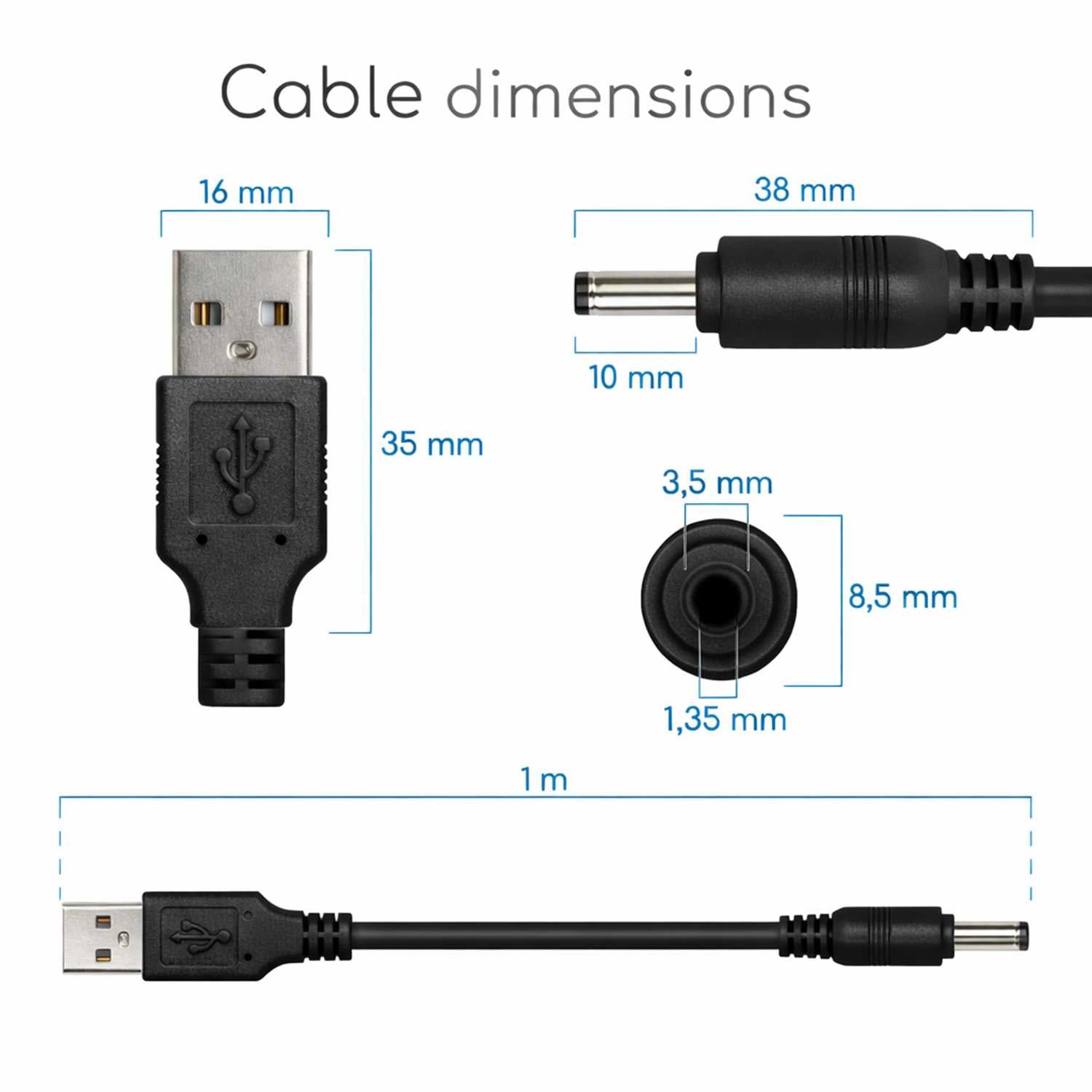Cable USB Cargador para Tablet Android MP3 3.5mm 5V 2A Alimentacion DC Negro