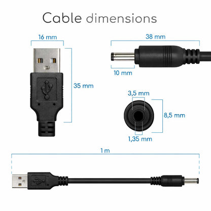 Cable USB Cargador para Tablet Android MP3 3.5mm 5V 2A Alimentacion DC Negro