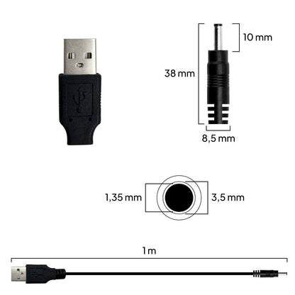 Cable USB Cargador para Tablet Android MP3 3.5mm 5V 2A Alimentacion DC Negro
