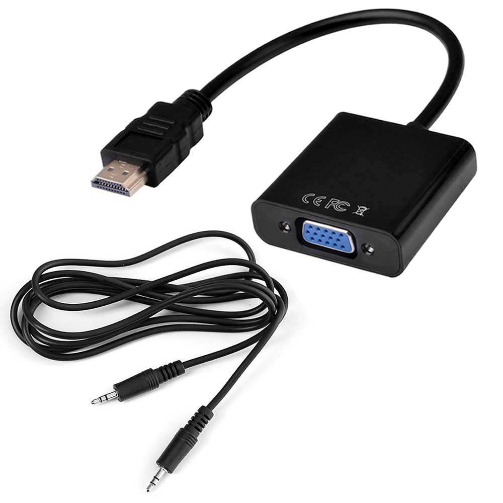 Cable Adaptador HDTV Macho a VGA Hembra con Salida de Audio MIni Jack 3,5mm Negro Convertidor Conversor HDTV 1080p