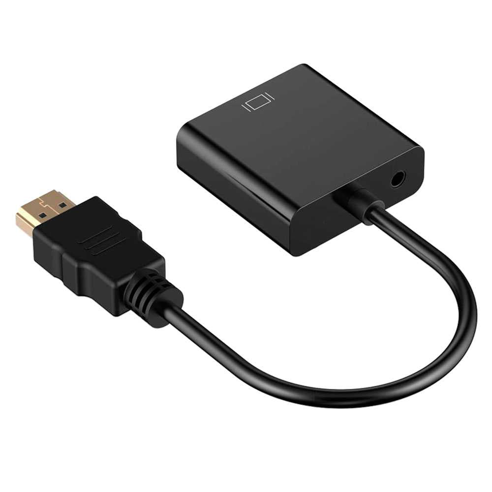 Cable Adaptador HDTV Macho a VGA Hembra con Salida de Audio MIni Jack 3,5mm Negro Convertidor Conversor HDTV 1080p