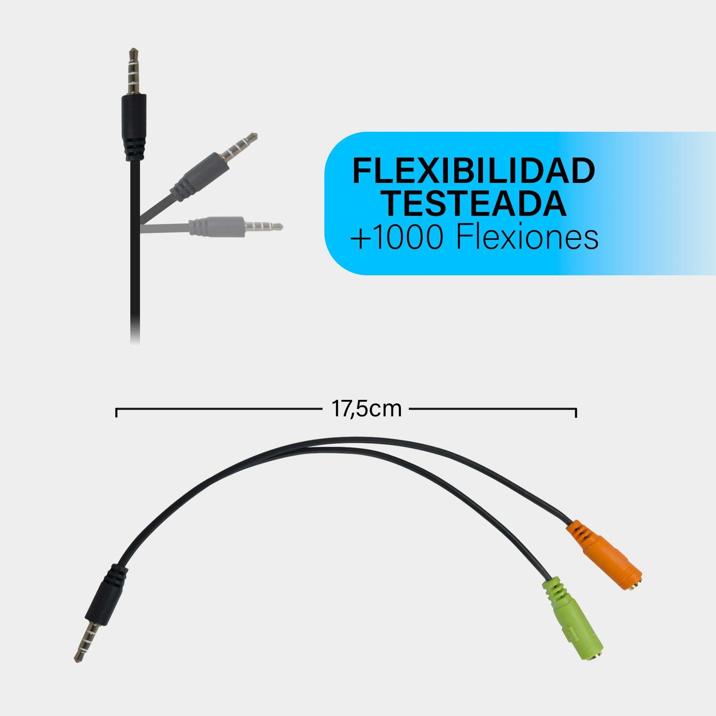 Cable Adaptador Separador Splitter Divisor Audio Y Micrófono Conector Jack 3.5mm 1Macho-2Hembra para Mando Consolas