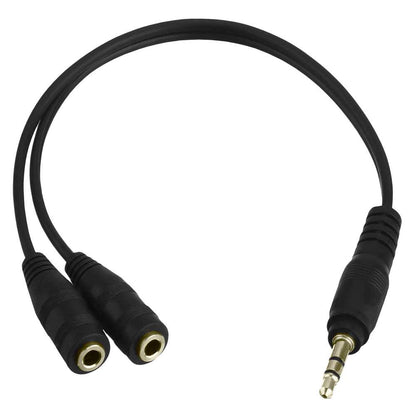 Adaptador Divisor de Mini Jack 3.5mm Macho a 2 Hembras Negro Cable Splitter Audio Duplicador para Auriculares Altavoces