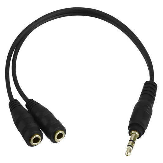 Adaptador Divisor de Mini Jack 3.5mm Macho a 2 Hembras Negro Cable Splitter Audio Duplicador para Auriculares Altavoces