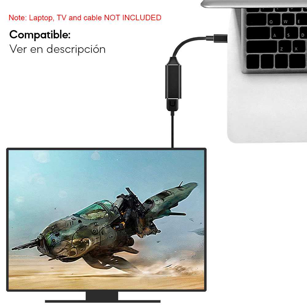 Adaptador de USB Tipo C 3.1 a HDTV 2.0 M/H XHD 60Hz 1080p Negro para Smartphones Ordenadores Portatiles TV Laptop