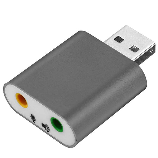 Tarjeta de Sonido USB 2.0 GF2419 Plata 2 Jack 3.5mm Entrada Micrófono Salida Altavoces Auriculares Sonido Estéreo