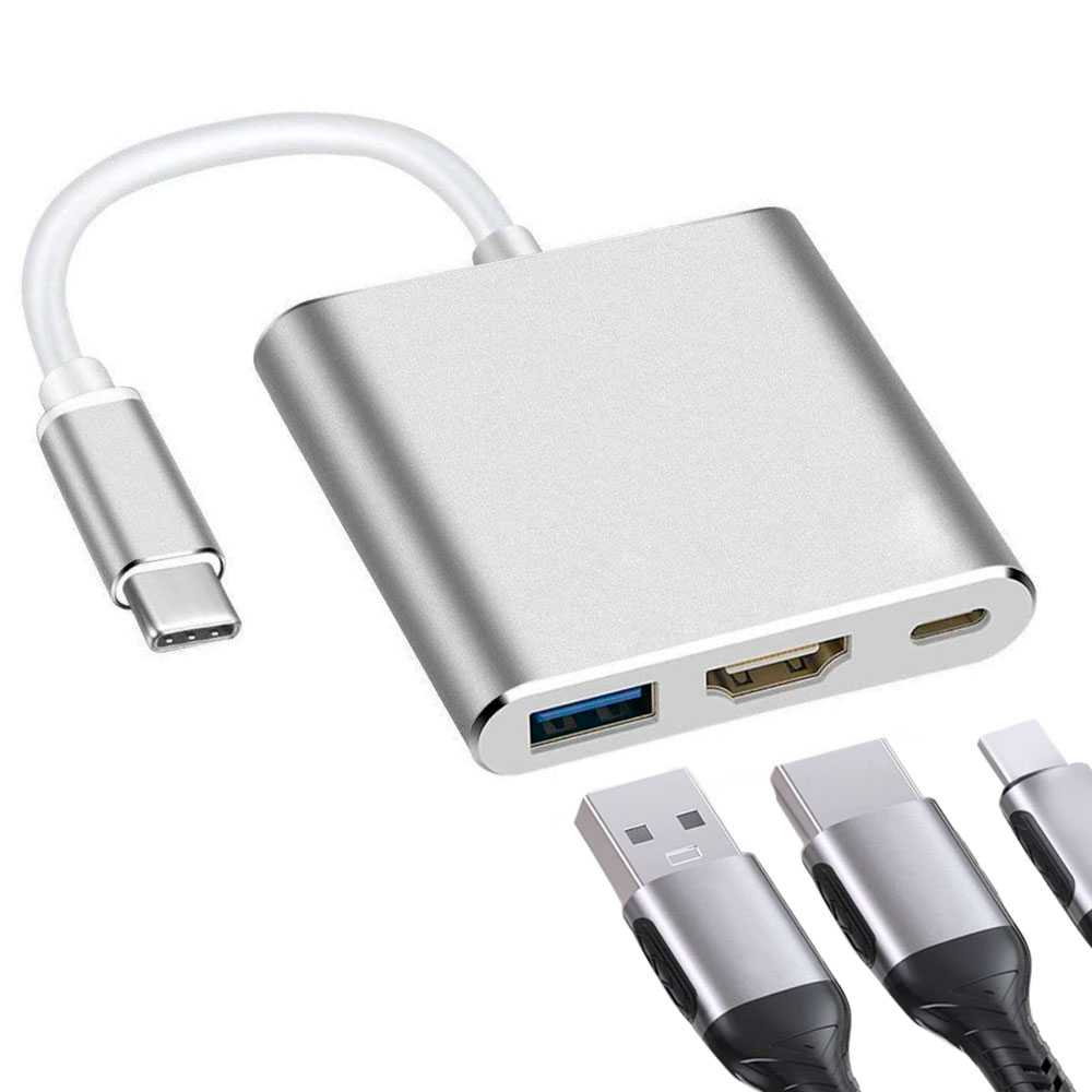 Adaptador de USB 3.1 Tipo C Macho a USB Type A y Salida HDTV Hembras Audio Video Transferencia Datos Oro Cable Conversor USB Tipo C 3.1 Multipuerto Adapter Converter