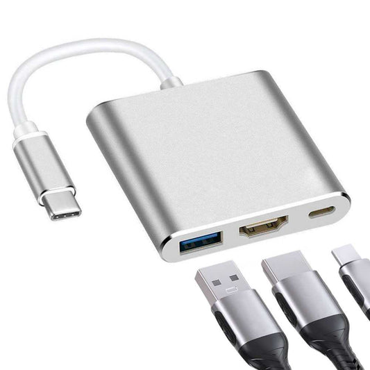 Adaptador de USB 3.1 Tipo C Macho a USB Type A y Salida HDTV Hembras Audio Video Transferencia Datos Oro Cable Conversor USB Tipo C 3.1 Multipuerto Adapter Converter