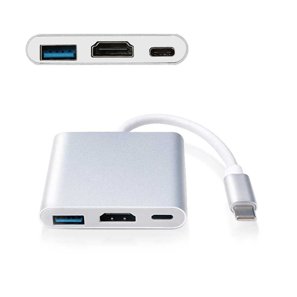Adaptador de USB 3.1 Tipo C Macho a USB Type A y Salida HDTV Hembras Audio Video Transferencia Datos Oro Cable Conversor USB Tipo C 3.1 Multipuerto Adapter Converter