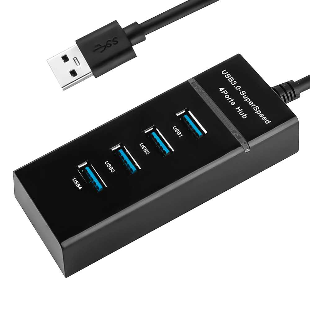 Hub 4 Puertos USB Tipo A 3.0+2.0 Iluminacion con Luz LED Splitter Negro para PC Ordenador de Mesa Portatil Adaptador Concentrador Entradas