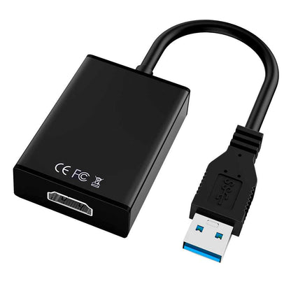Adaptador de USB 3.0 a HDTV Soporta Resolución de Imagen Hasta 1080p, Color Negro, para PC, Ordenador Portátil, Monitores, TV, Proyectores, Admite Full HD