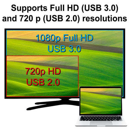 Adaptador de USB 3.0 a HDTV Soporta Resolución de Imagen Hasta 1080p, Color Negro, para PC, Ordenador Portátil, Monitores, TV, Proyectores, Admite Full HD