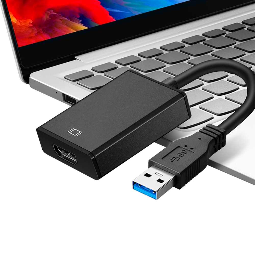 Adaptador de USB 3.0 a HDTV Soporta Resolución de Imagen Hasta 1080p, Color Negro, para PC, Ordenador Portátil, Monitores, TV, Proyectores, Admite Full HD