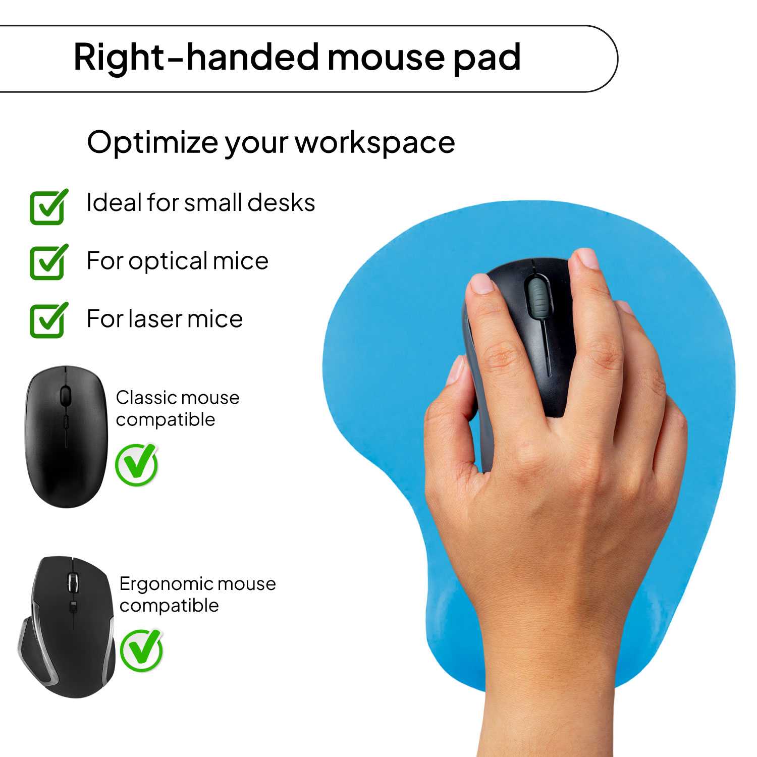 Alfombrilla de Ratón con Reposamuñecas de Gel, ergonómica, de Color Azul Claro, Base de Goma Antideslizante, 23 cm x 19 cm