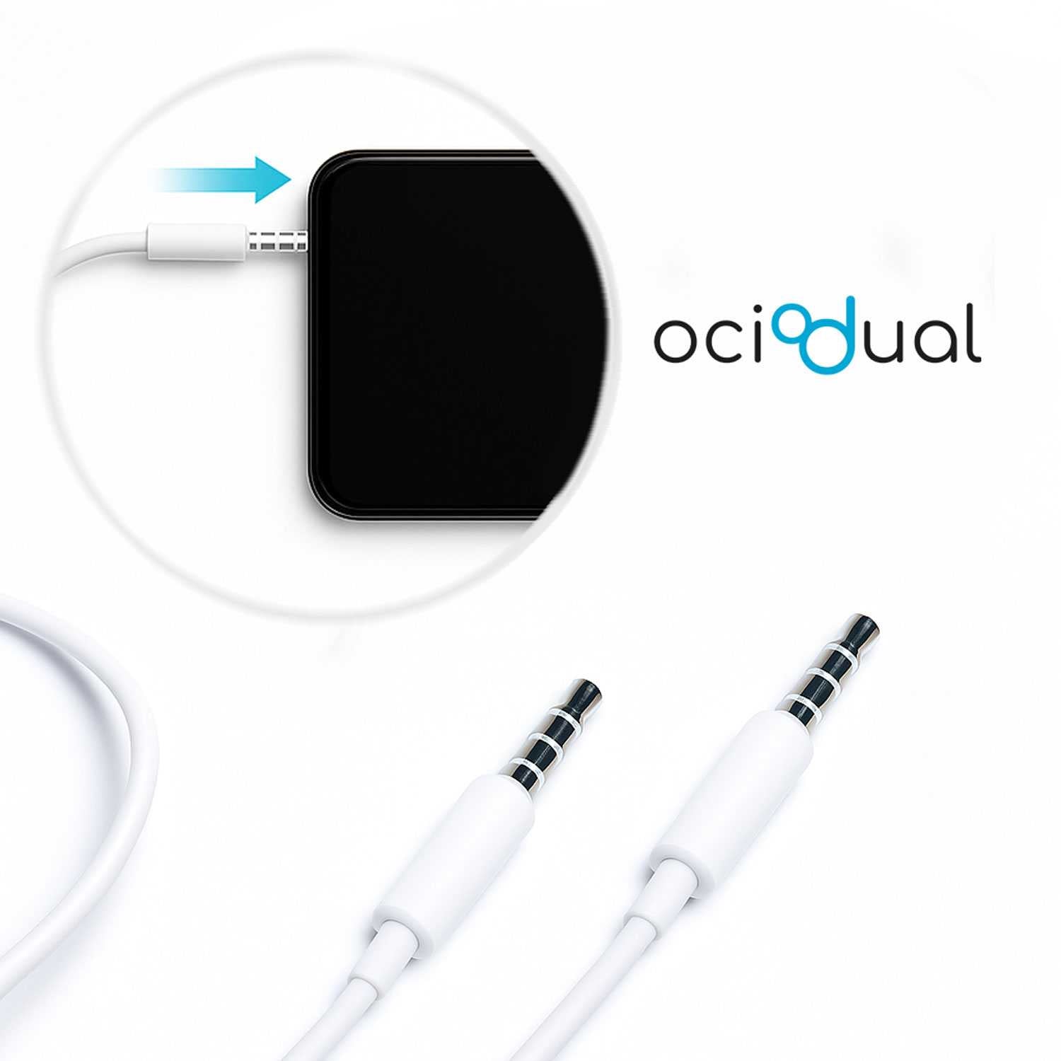 OcioDual Cable Jack 3.5 Macho Macho, Cable audio Jack 3.5 mm, Cable Altavoces, Alargador Jack 3.5, 1M Cable Aux Estéreo para Auriculares
