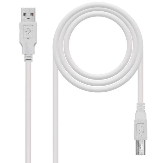 NANOCABLE Cable USB 2.0 Macho para Impresora Tipo A/M-B/M Beige 10.01.0103 1,8m Compatible Epson Canon Brother HP