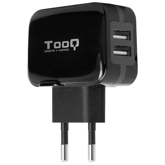 Tooq TQWC-1S02 Cargador de Pared Red 17W 3.4A Doble USB 5V para Smartphones Tablets Negro Adaptador Carga Corriente