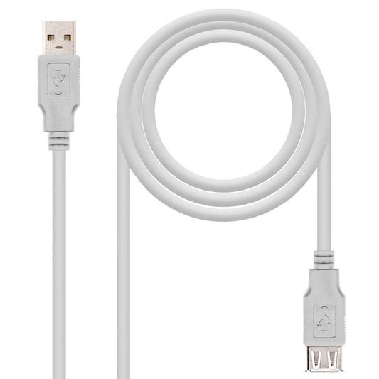Nanocable 10.01.0204 3m Cable Conector USB 2.0 Tipo A de Macho Hembra Beige Latiguillo Alargador Prolongador M/H