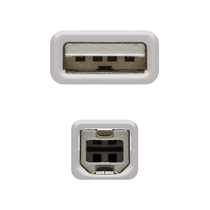 NANOCABLE Cable USB 2.0 Macho para Impresora Tipo A/M-B/M Beige 10.01.0102-BK 1m Compatible Epson Canon Brother HP