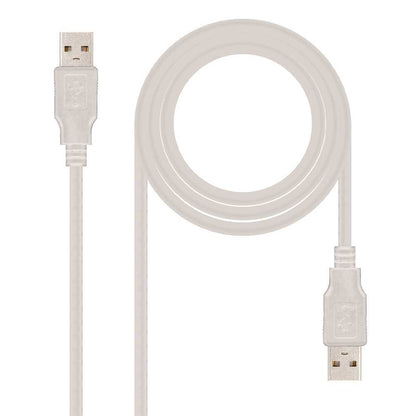 Nanocable 10.01.0303 2m Beige Cable USB 2.0 Tipo A Doble Macho para PC Modem DVD Ordenador de Mesa Portatil Carga Transferencia de Datos