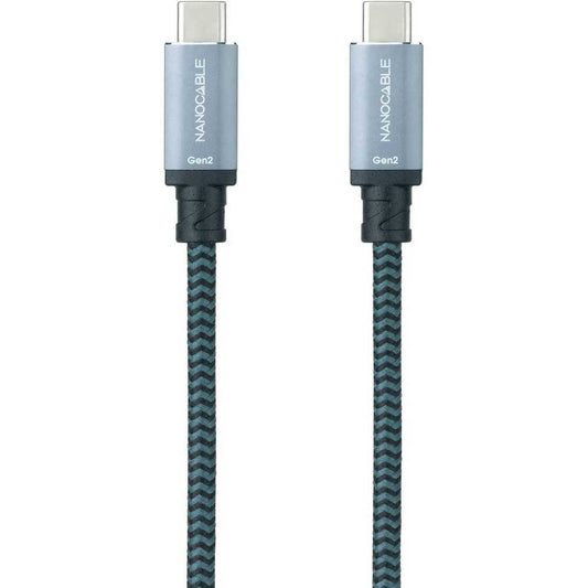 NANOCABLE Cable USB 3.1 USB-C/M-USB-C/M, Gen2 10Gbps 5A, Color Gris/Negro, 0.5 m