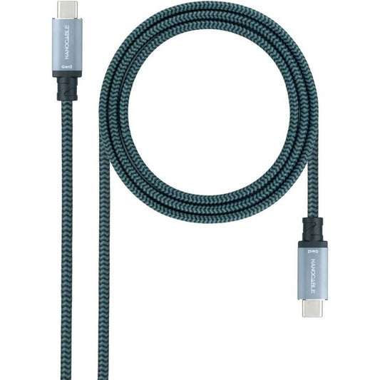 NANOCABLE Cable USB 3.1 USB-C/M-USB-C/M, Gen2 10Gbps 5A, Color Gris/Negro, 1 m