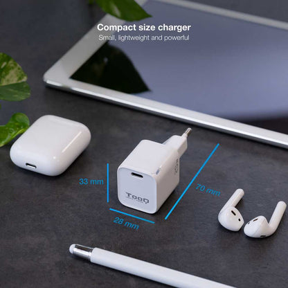 Adaptador de Recarga de Batería - Puerto USB Tipo C para Teléfonos Móviles Tablets Smartphones  Blanco