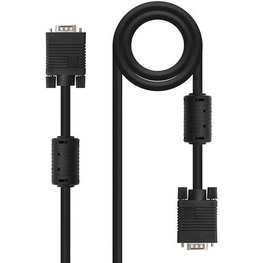 NANOCABLE Cable SVGA con ferrita para monitor, proyector y PC, HDB15/M-HDB15/M, 1.8 m, Negro