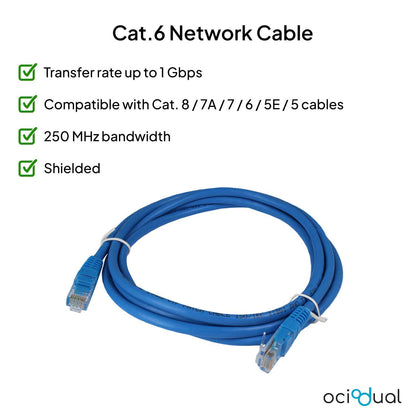 Cable Ethernet Cat.6 de 2.0 M Cable de Red UTP AWG24 Azul 1Gbps 250MHz con Conector RJ45, Compatible con PC PS5 PS4