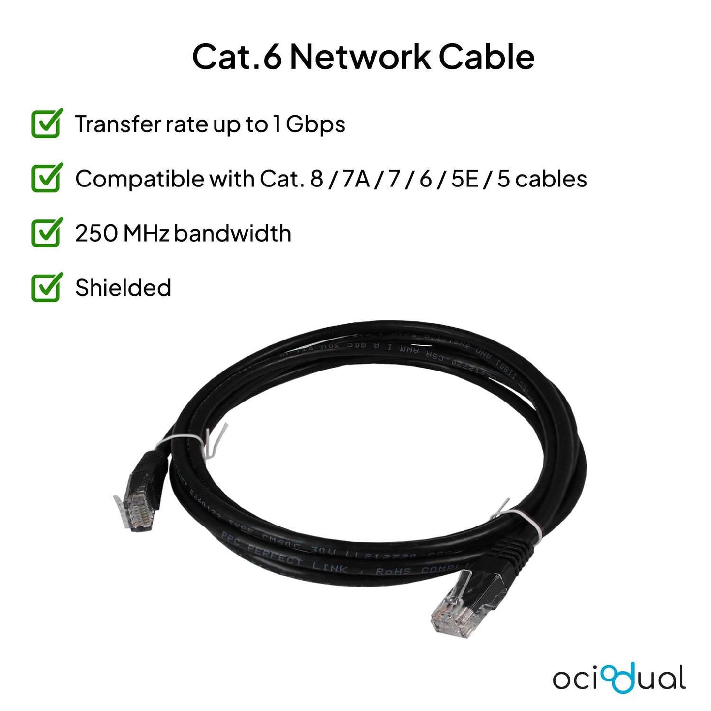 Cable Ethernet Cat.6 de 0.5 M Cable de Red UTP AWG24 Negro 1Gbps 250MHz con Conector RJ45, Compatible con PC PS5 PS4