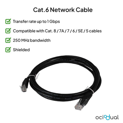 Cable Ethernet Cat.6 de 0.5 M Cable de Red UTP AWG24 Negro 1Gbps 250MHz con Conector RJ45, Compatible con PC PS5 PS4