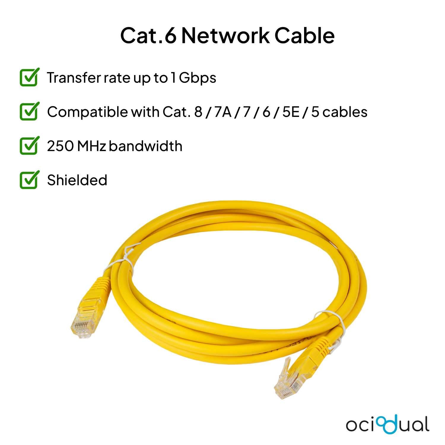 Cable Ethernet Cat.6 de 0.5 M Cable de Red UTP AWG24 Amarillo 1Gbps 250MHz con Conector RJ45, Compatible con PC PS5 PS4