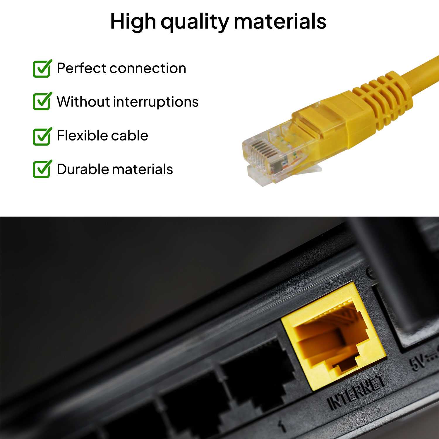 Cable Ethernet Cat.6 de 0.5 M Cable de Red UTP AWG24 Amarillo 1Gbps 250MHz con Conector RJ45, Compatible con PC PS5 PS4