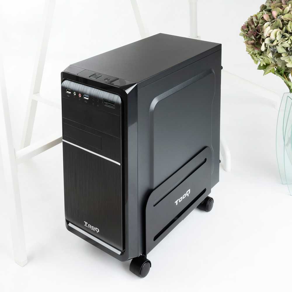Tooq UMCS0004-B Soporte de Suelo con 4 Ruedas Giratorias para Torre Ordenador PC CPU Metálico Negro Base Regulable