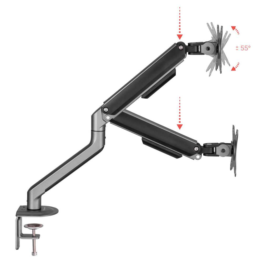 DB4032TNR-G TOOQ - Soporte de Mesa Giratorio e Inclinable para Pantallas de 17-32 Pulgadas, 1 Brazo, Ajustable, Color Gris