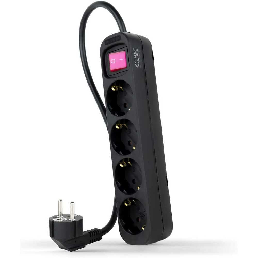 Nanocable Regleta de Enchufe con interruptor de 4 tomas,  250V color Negro cable 1,4 m