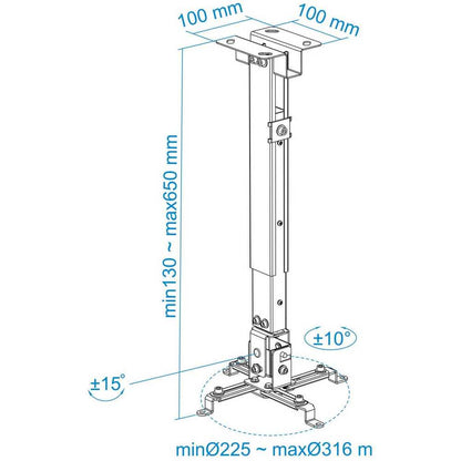 TooQ Soporte de techo inclinable para proyector, hasta 20 Kg
