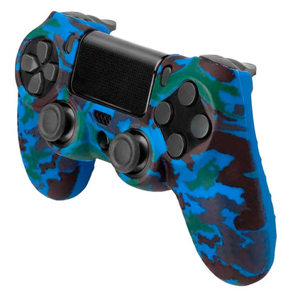 Funda de Silicona Compatible Con Mando PS4/Slim/PRO Camuflaje Azul Carcasa Cubierta Anti Caídas Golpes Goma Flexible