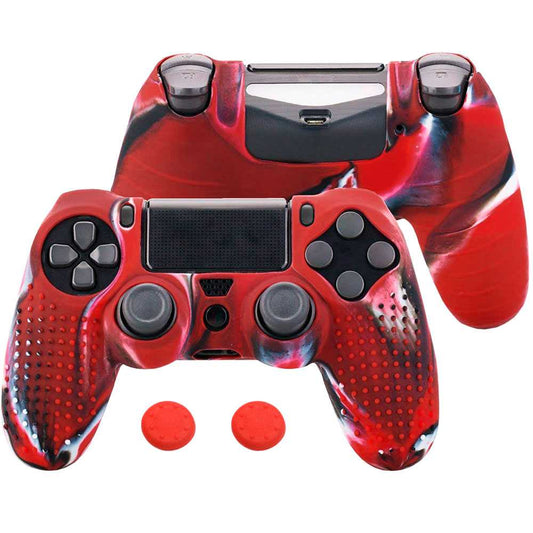 Funda de Silicona Compatible Con Mando PS4/Slim/PRO Tricolor Rojo Cubierta Anti Caídas Golpes Goma Flexible Suave