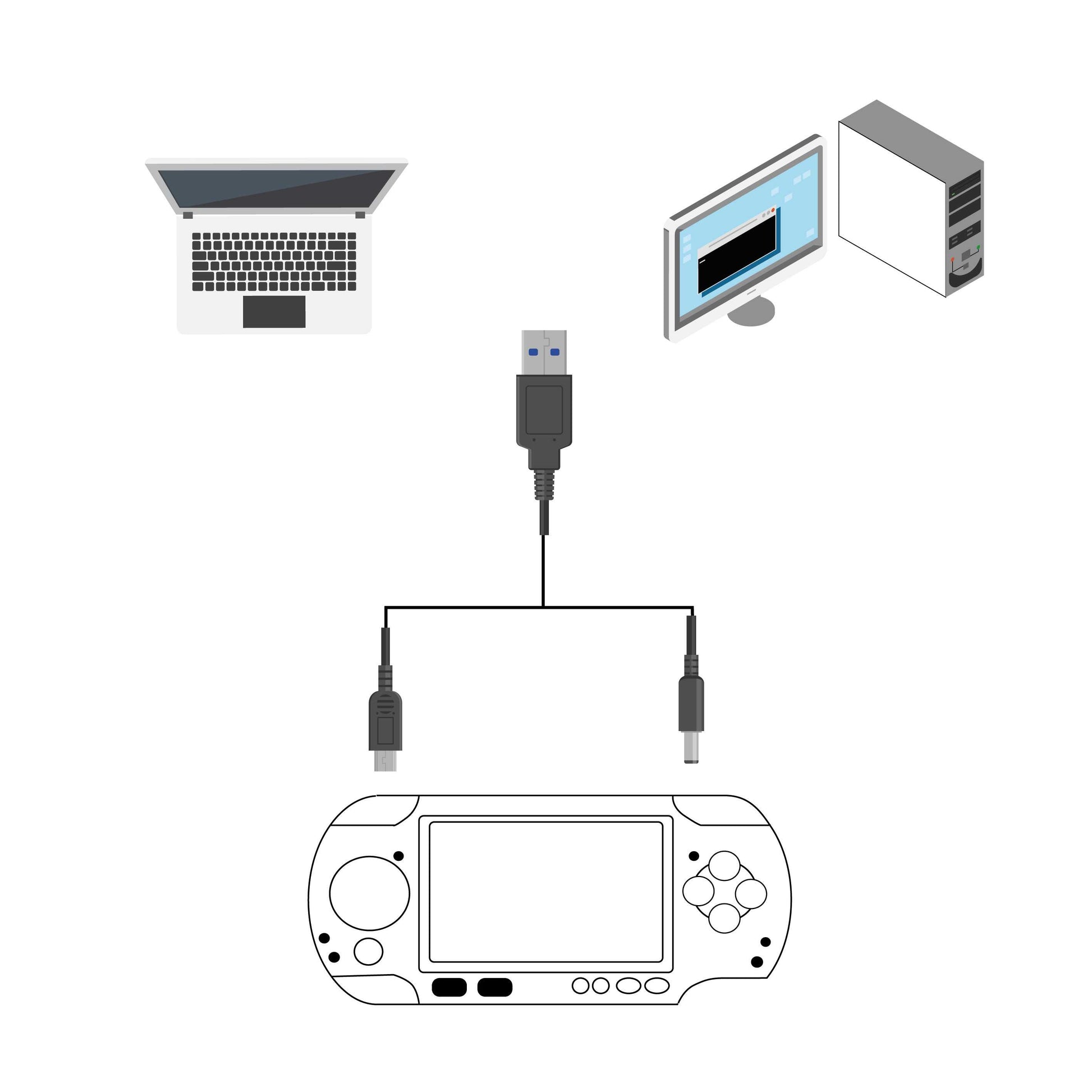 OcioDual Cable USB 2 en 1, Cargador PSP, Cable Cargador Compatible con Sony PSP 3000, 2000, 1000, Cable de Carga y Transferencia