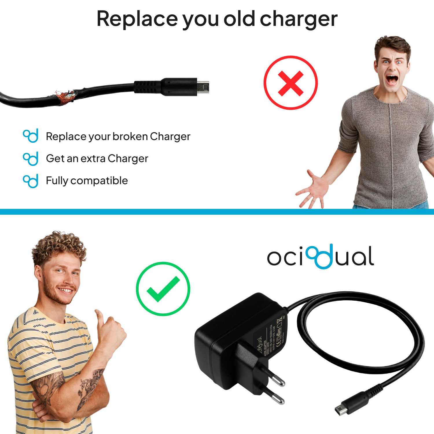 Cargador Compatible con Consolas 3DS/3DS XL/2DS/2DS XL/DSi/DSi XL/New 3DS Alimentador Adaptador de Corriente Pared EU AC, Fuente