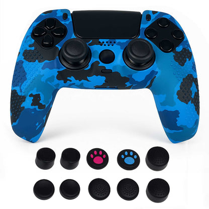 OcioDual Funda Mando Consola, Funda para Mando Compatible con PS5, Camuflaje Azul, Carcasa + Grips, Sticker Touchpad,