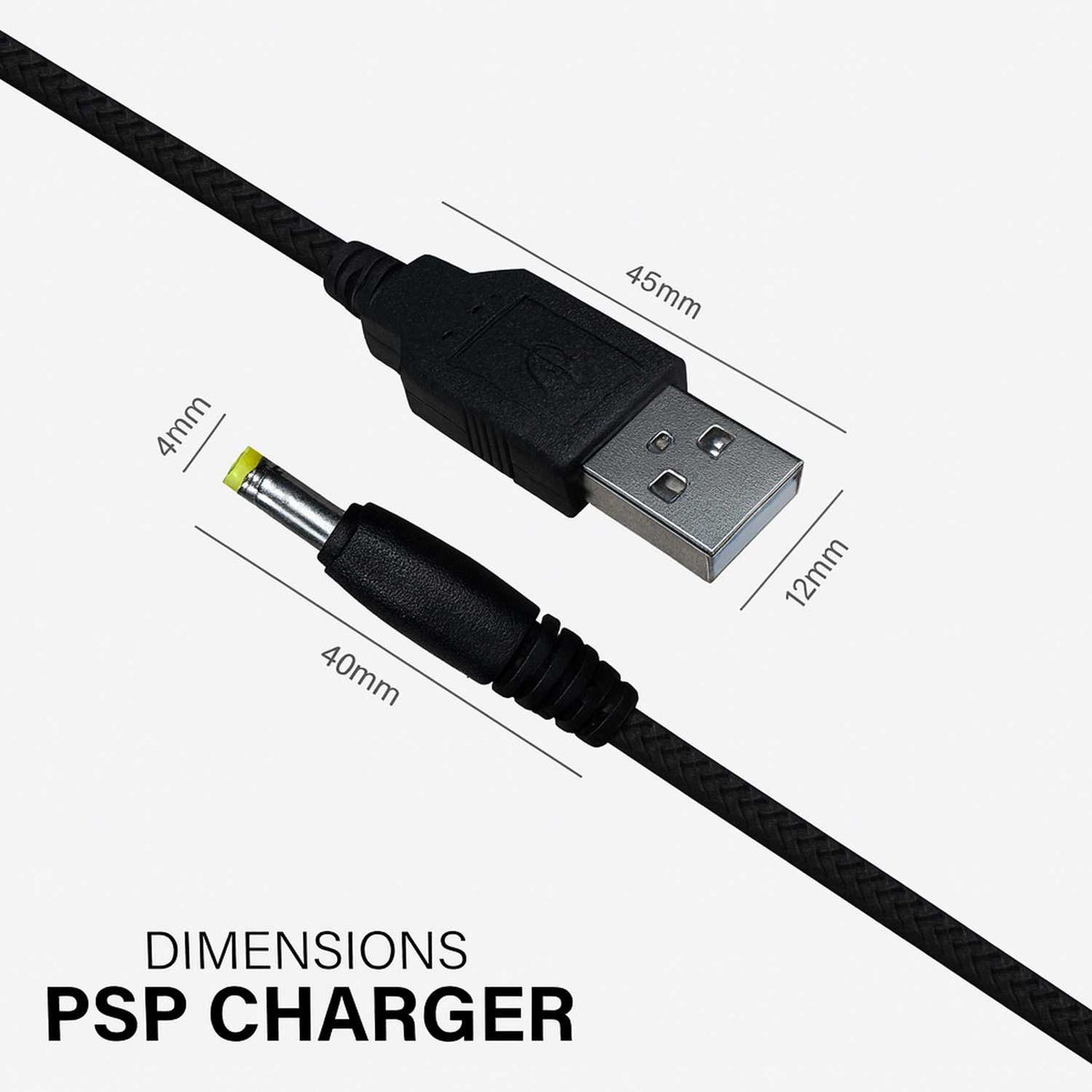 Cable Cargador USB DC Cable de Carga Compatible con PSP 1000 PSP 2000 PSP 3000, Altavoces, Camaras de Seguridad, Trenzado